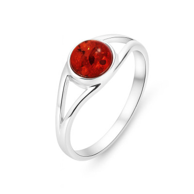 Bague Argent  Ambre Pierre Ronde 6mm