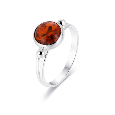 Bague Argent  Ambre Pierre Ronde 7mm