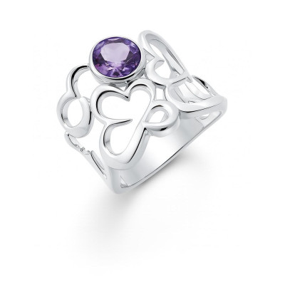 Bague Argent  Améthyste 6mm Corps Ajouré