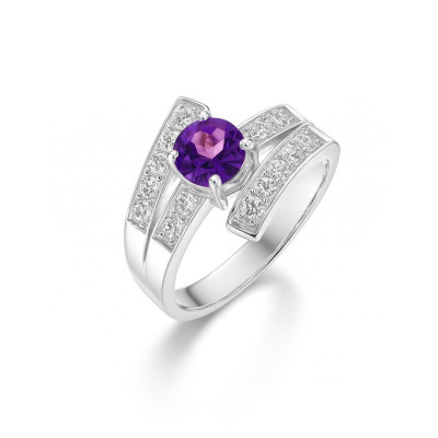 Bague Argent Améthyste 6mm et Oxyde