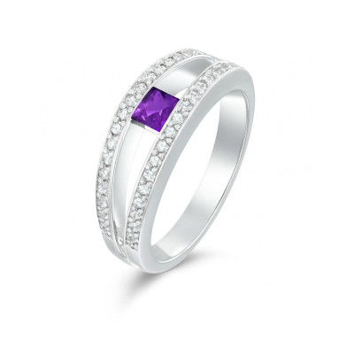 Bague Argent Améthyste Carrée et Oxyde de Zirconium