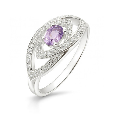 Bague Argent Améthyste  Ovale 5x4mm  et Oxyde