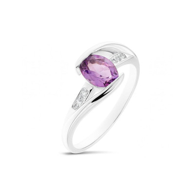 Bague Argent Améthyste Ovale 7x5mm et Oxydes
