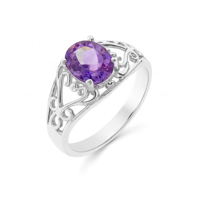 Bague Argent Arabesques et Améthyste
