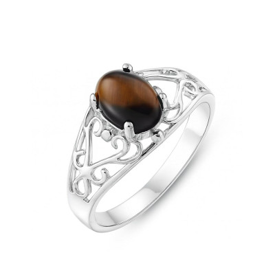 Bague Argent Arabesques et  Oeil de Tigre