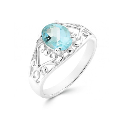 Bague Argent Arabesques et Topaze bleue Traitée