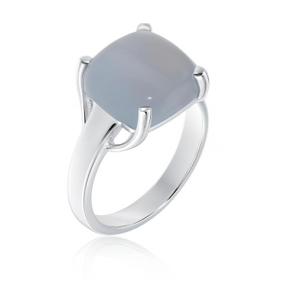 Bague Argent Calcédoine Bleue Coussin 12mm