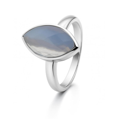 Bague Argent Calcédoine Bleue Navette 15x8mm