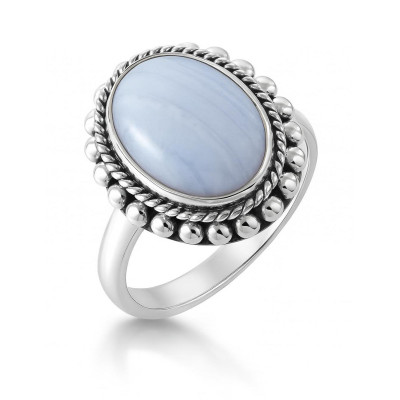 Bague Argent Calcédoine Bleue Ovale 14x10mm