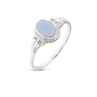 Bague Argent Calcédoine Bleue Ovale 7x5mm