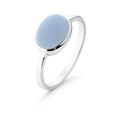 Bague Argent Calcédoine Bleue Ovale 9x7mm