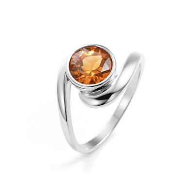 Bague Argent  Citrine Ronde 8mm