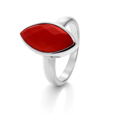 Bague Argent Cornaline Navette 15x8mm