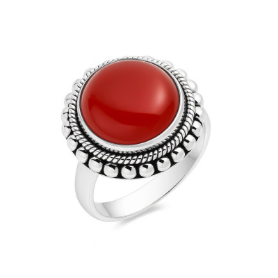 Bague Argent  Cornaline Ronde 12mm