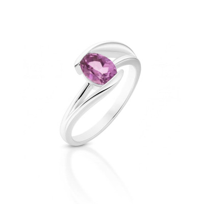 Bague Argent Corps Croisé Améthyste Ovale 7x5mm Demi Clos