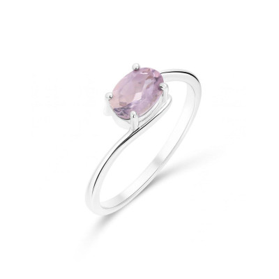 Bague Argent Corps Croisé Améthyste Ovale 7x5mm Serti Griffes