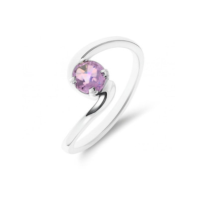 Bague Argent Corps Croisé  Améthyste Ronde 5mm