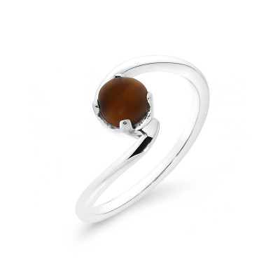 Bague Argent Corps Croisé  Oeil de tigre Rond 5mm