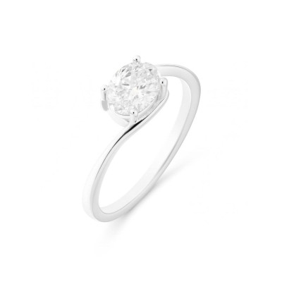 Bague Argent Corps Croisé Oxyde Ovale 7x5mm Serti Griffes