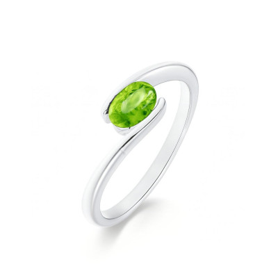Bague Argent Corps Croisé Péridot Ovale 6x4mm