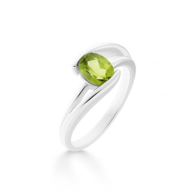 Bague Argent Corps Croisé Péridot Ovale 7x5mm Demi Clos