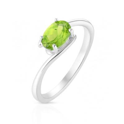Bague Argent Corps Croisé Péridot Ovale 7x5mm Serti Griffes