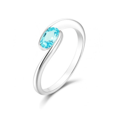 Bague Argent Corps Croisé Topaze Bleue traitée Ovale 6x4mm