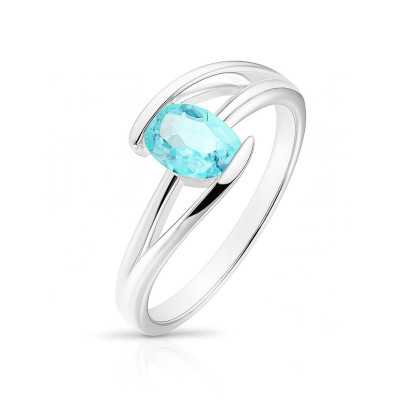 Bague Argent Corps Croisé Topaze  Bleue Traitée  Ovale 7x5mm Demi Clos