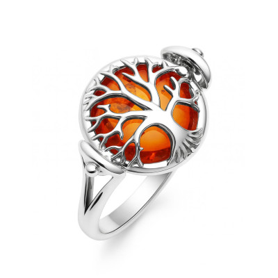 Bague Argent de Arbre de Vie et Ambre