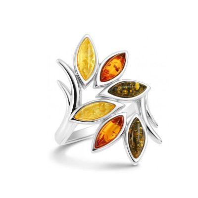 Bague argent et ambre 3 couleurs