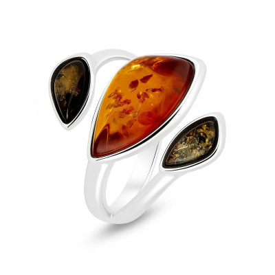 Bague argent et ambre bicolore