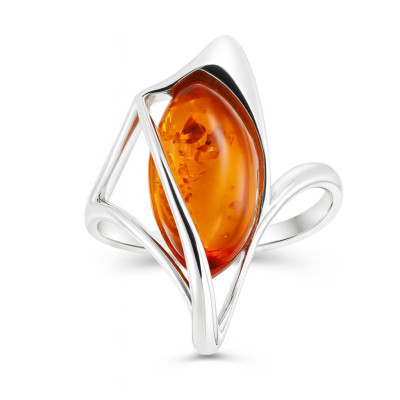 Bague Argent et Ambre forme contemporaine