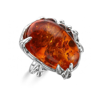 Bague Argent et Ambre Motifs Floraux