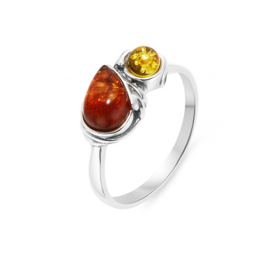 Bague Argent et Ambre Multicolore