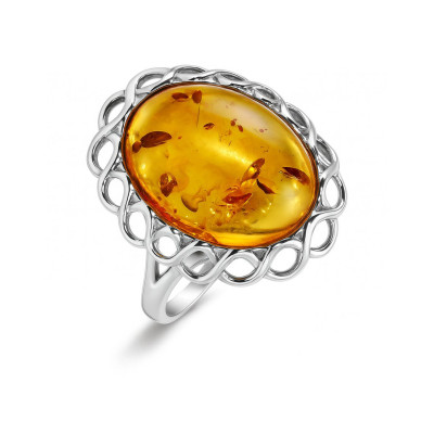 Bague argent et ambre ovale 11x15mm