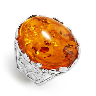Bague argent et ambre ovale