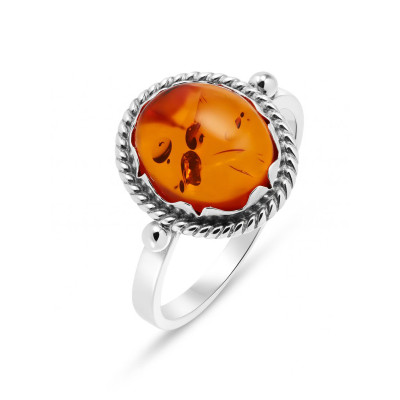 Bague Argent et Ambre Ovalke 12x10mm
