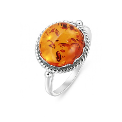 Bague Argent et Ambre Rond 12mm