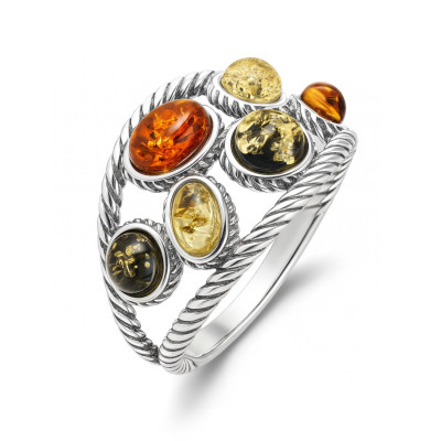 Bague Argent et Ambre Style Médiéval