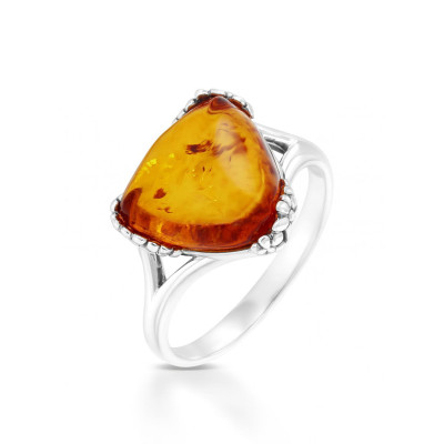 Bague argent et ambre triangulaire