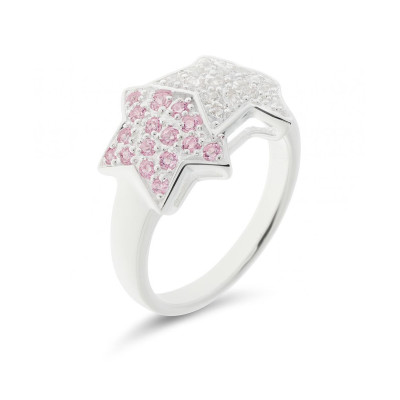 Bague Argent Etoile Oxyde Blanc et Rose