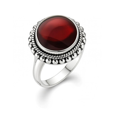 Bague Argent  Grenat Cabochon Rond 12mm