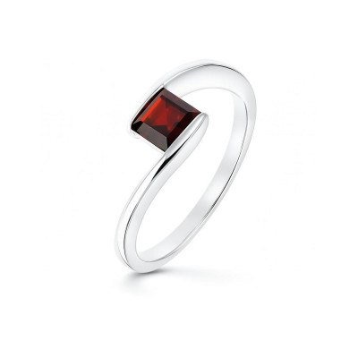 Bague Argent Grenat Carré 5mm