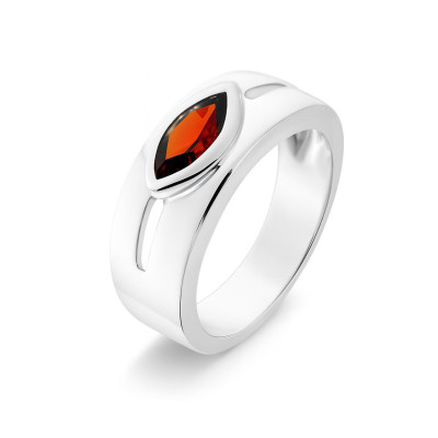 Bague Argent  Grenat Navette 8x5mm