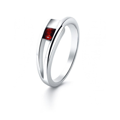 Bague Argent  Grenat Rond 3.5mm