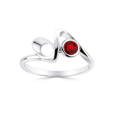 Bague Argent  Motif S Grenat Rond 4mm