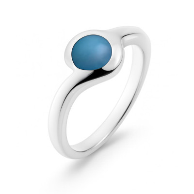 Bague Argent Nacre Bleue Ronde
