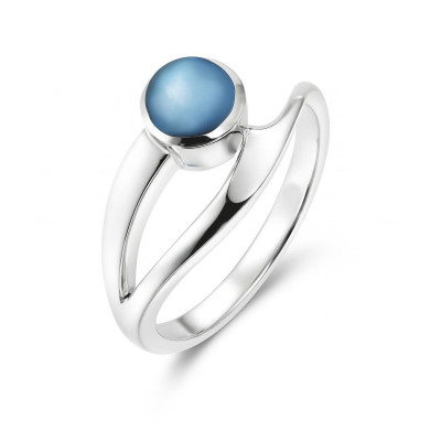 Bague Argent  Nacre Ronde Bleue