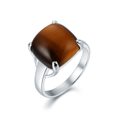 Bague Argent  Oeil de tigre Coussin 12mm