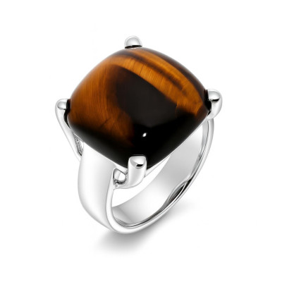 Bague Argent  Oeil de tigre Coussin 16mm